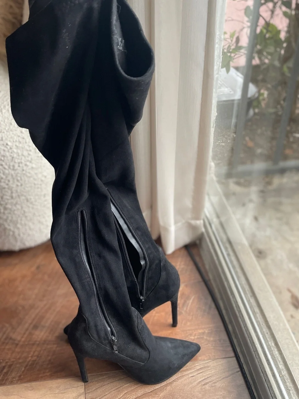 Black Over-the-Knee Suede Pointed Toe Stiletto Boots